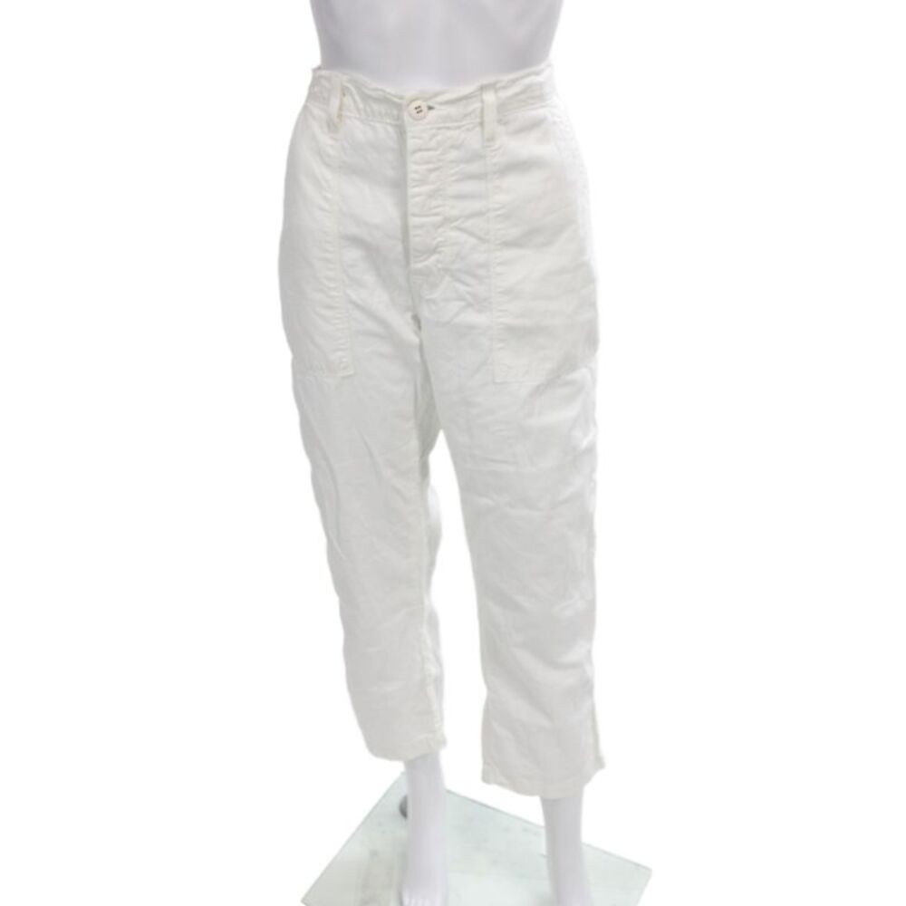 NSF Unisex Cropped Cargo Pants White Cotton Button Size 28
